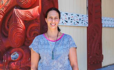 New Fellow Professor Jacinta Ruru at Papa o Te Aroha Marae, Tokoroa. Photo credit: Kirsten Ellis, Raukawa Charitable Trust