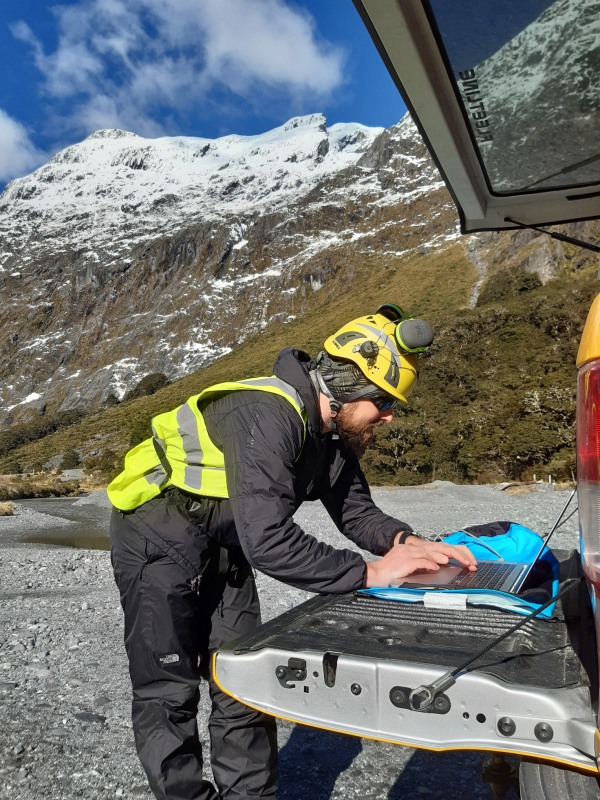 Dr Leighton Watson during snow avalance field work in Fiordland resizw