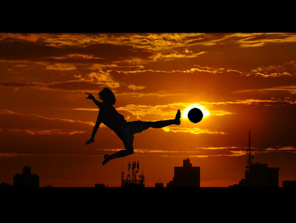 Flying soccer kick