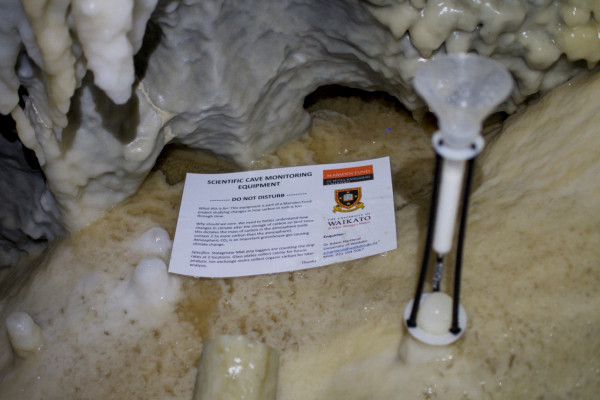 scientific sampling equipment in a cave