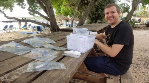 Nathan collecting samples in the Caribbean