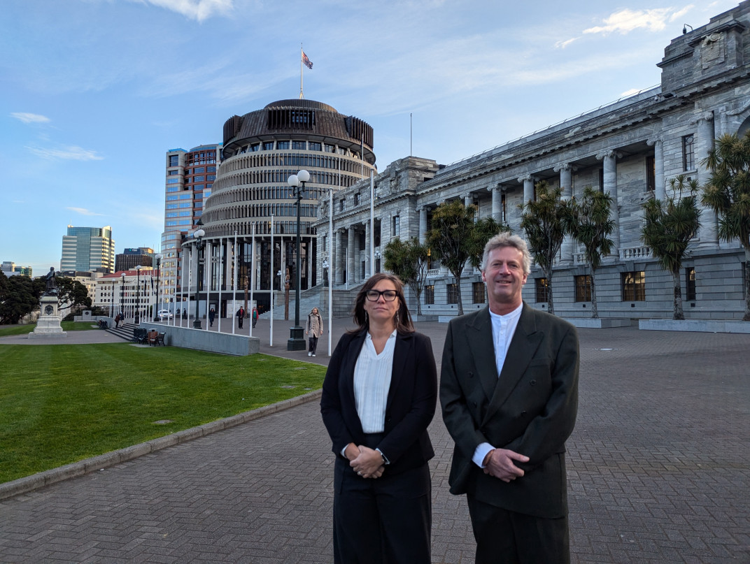 Professor Alan Brent and Dr Isabelle Chambefort outside Parliament