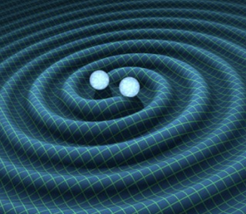 Schematic illustration of gravitational wave production immediately prior to a black hole merger. Credit: Caltech